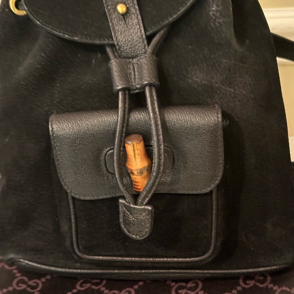 Gucci vintage authentic bamboo black suede small backpack with COA - Picture 3 of 16